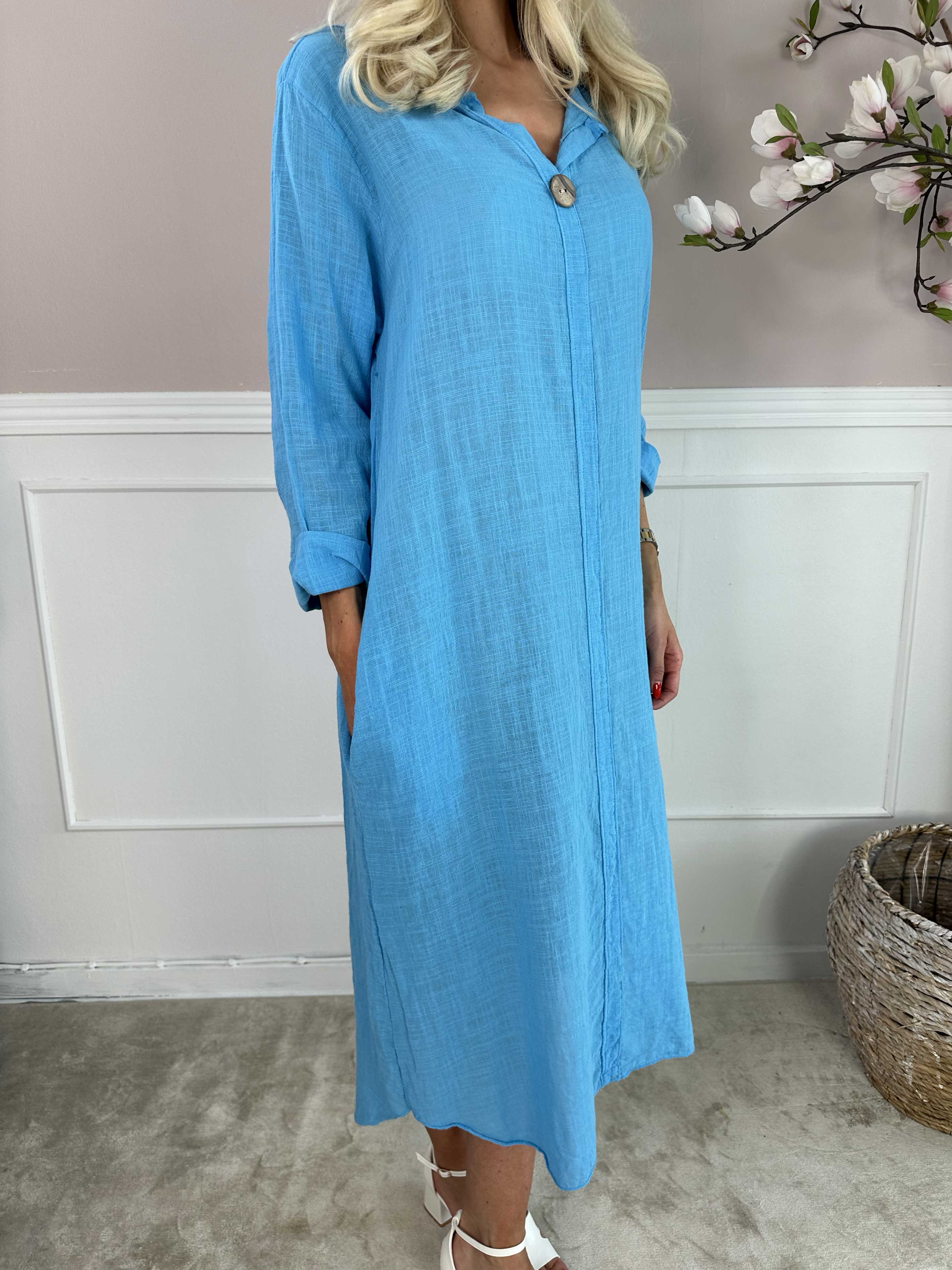 Arizona - Lång bomullsklänning i linneliknande tyg